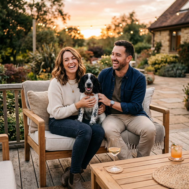 Happy couple with puppy